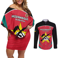 Custom Mozambique Football Couples Matching Off Shoulder Short Dress and Long Sleeve Button Shirt Go Os Mambas - Wonder Print Shop