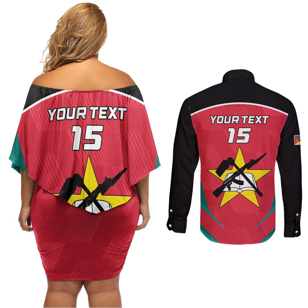 Custom Mozambique Football Couples Matching Off Shoulder Short Dress and Long Sleeve Button Shirt Go Os Mambas - Wonder Print Shop
