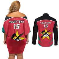 Custom Mozambique Football Couples Matching Off Shoulder Short Dress and Long Sleeve Button Shirt Go Os Mambas - Wonder Print Shop