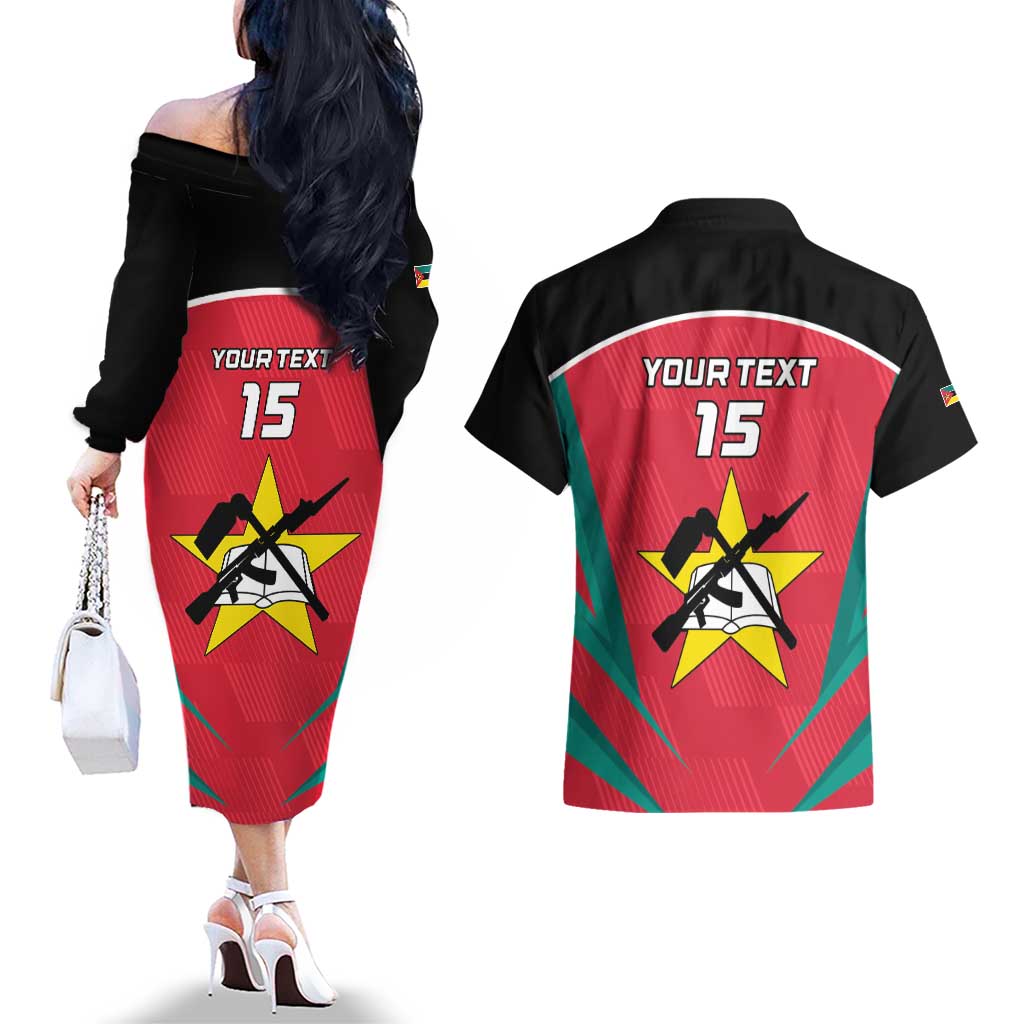 Custom Mozambique Football Couples Matching Off The Shoulder Long Sleeve Dress and Hawaiian Shirt Go Os Mambas - Wonder Print Shop