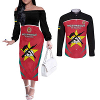 Custom Mozambique Football Couples Matching Off The Shoulder Long Sleeve Dress and Long Sleeve Button Shirt Go Os Mambas