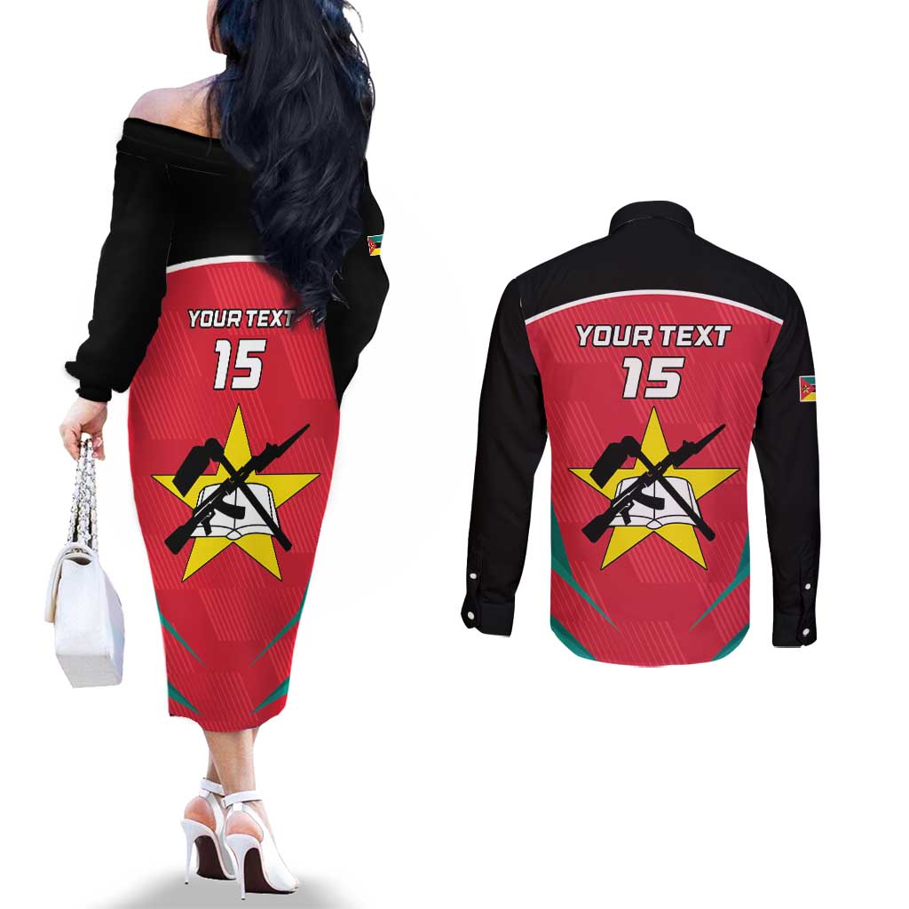 Custom Mozambique Football Couples Matching Off The Shoulder Long Sleeve Dress and Long Sleeve Button Shirt Go Os Mambas