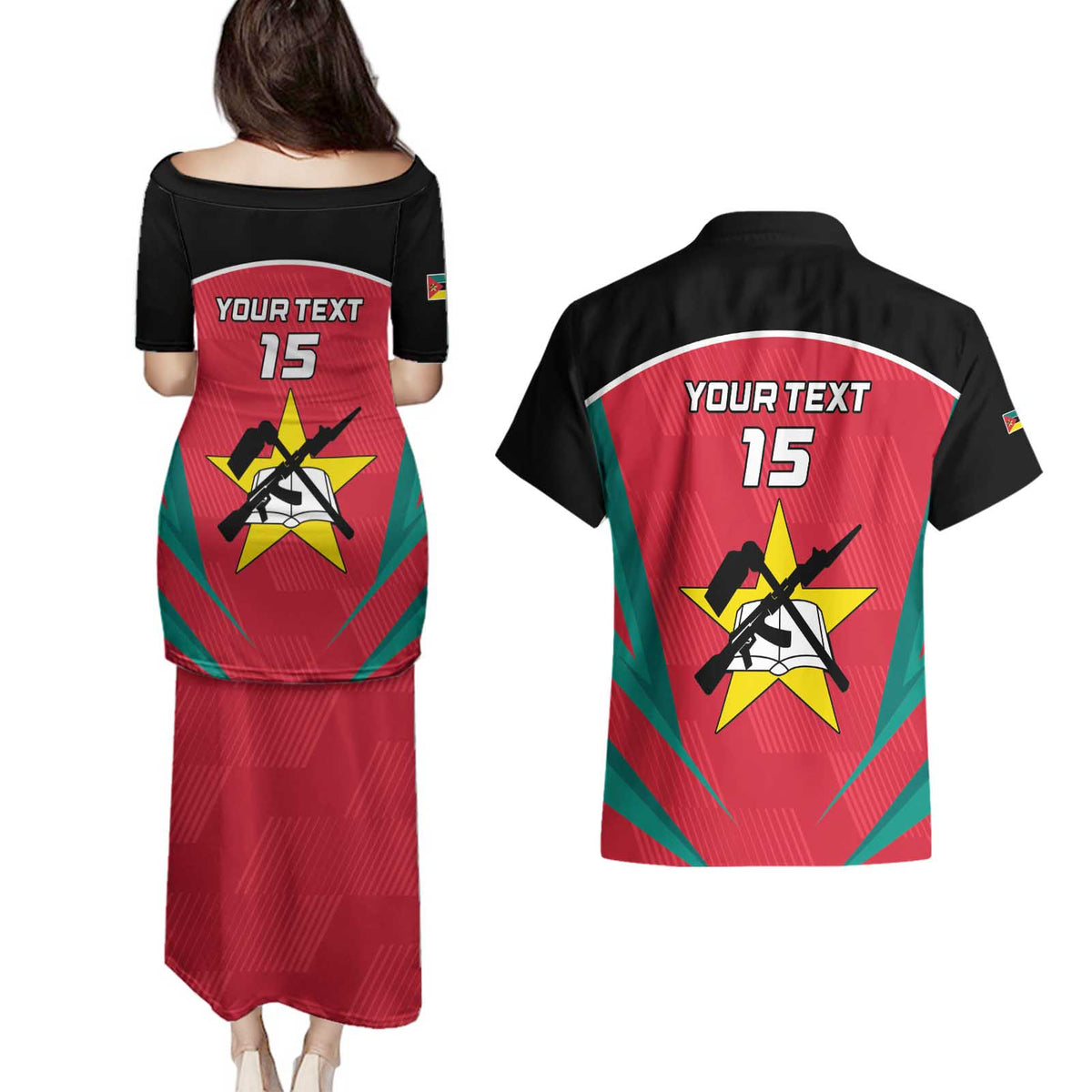 Custom Mozambique Football Couples Matching Puletasi and Hawaiian Shirt Go Os Mambas - Wonder Print Shop