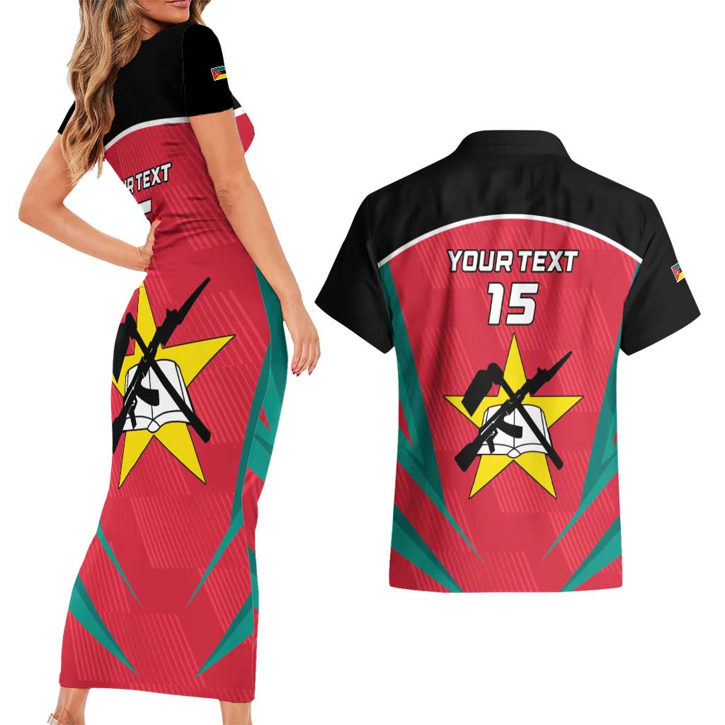 Custom Mozambique Football Couples Matching Short Sleeve Bodycon Dress and Hawaiian Shirt Go Os Mambas - Wonder Print Shop