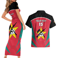 Custom Mozambique Football Couples Matching Short Sleeve Bodycon Dress and Hawaiian Shirt Go Os Mambas - Wonder Print Shop