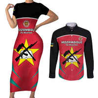 Custom Mozambique Football Couples Matching Short Sleeve Bodycon Dress and Long Sleeve Button Shirt Go Os Mambas - Wonder Print Shop