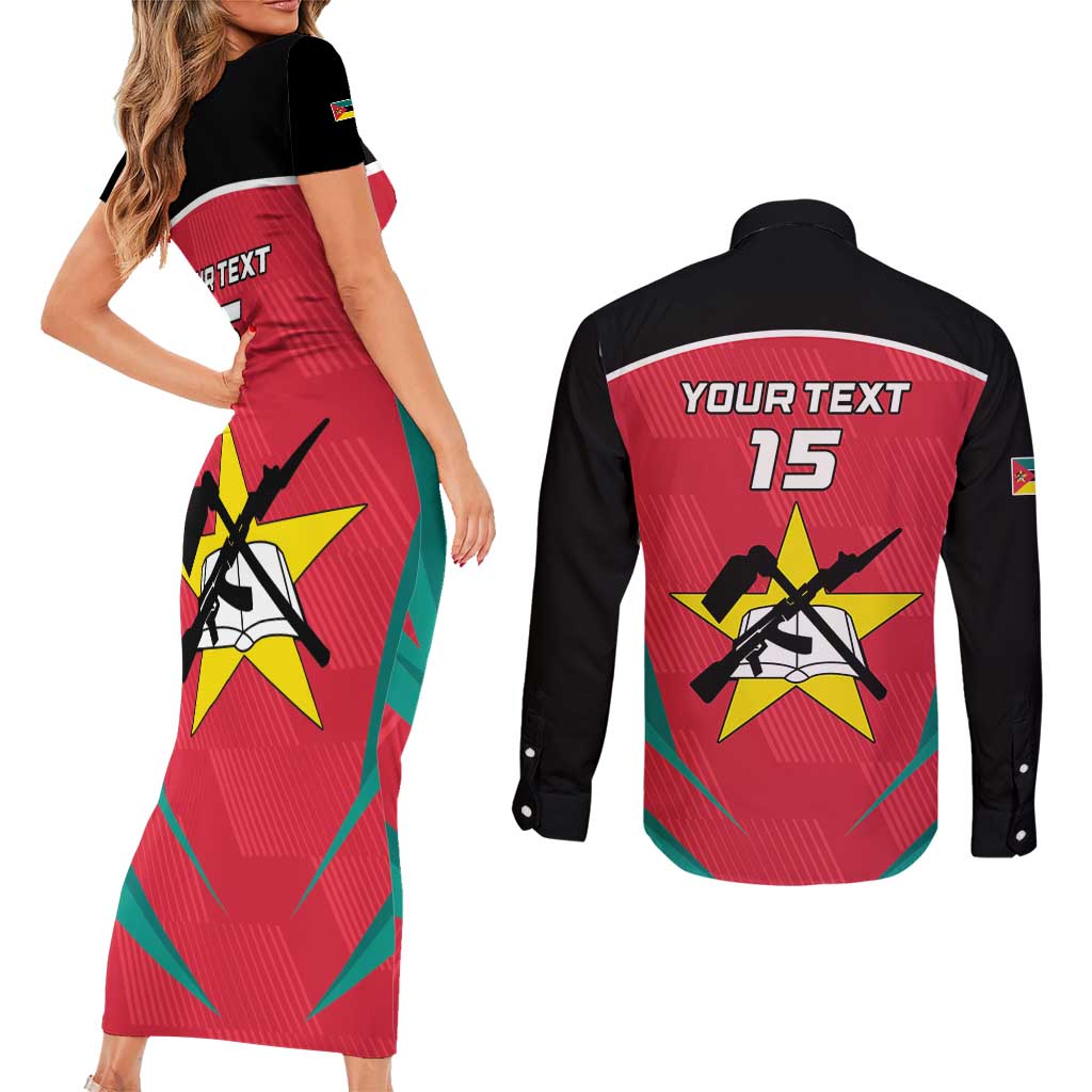 Custom Mozambique Football Couples Matching Short Sleeve Bodycon Dress and Long Sleeve Button Shirt Go Os Mambas - Wonder Print Shop