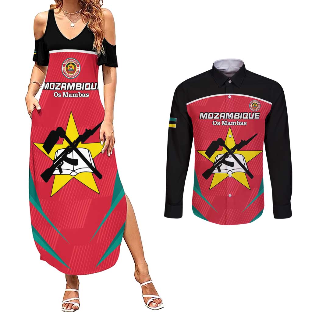 Custom Mozambique Football Couples Matching Summer Maxi Dress and Long Sleeve Button Shirt Go Os Mambas - Wonder Print Shop