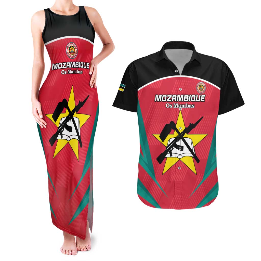 Custom Mozambique Football Couples Matching Tank Maxi Dress and Hawaiian Shirt Go Os Mambas - Wonder Print Shop