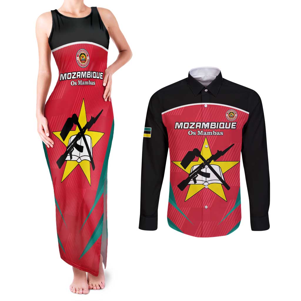 Custom Mozambique Football Couples Matching Tank Maxi Dress and Long Sleeve Button Shirt Go Os Mambas - Wonder Print Shop