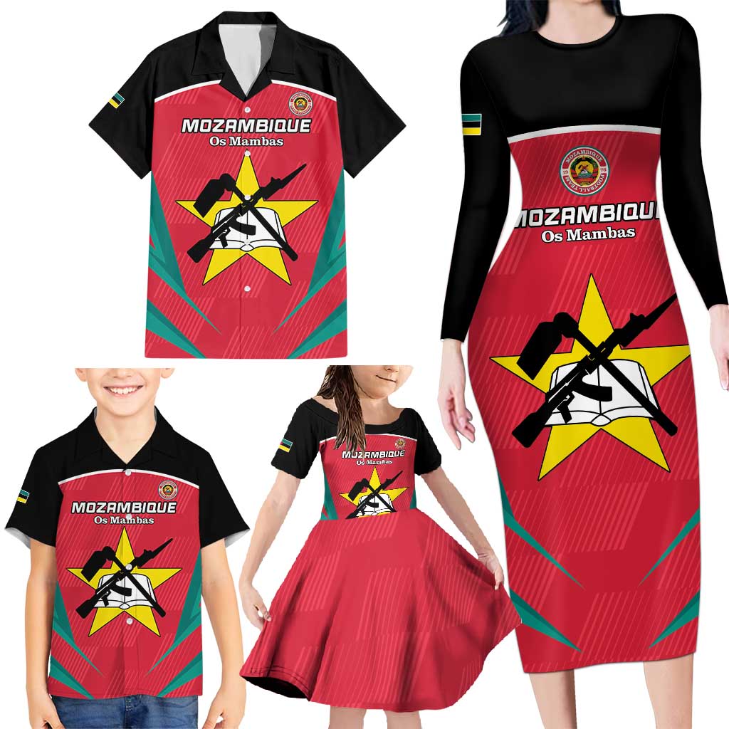 Custom Mozambique Football Family Matching Long Sleeve Bodycon Dress and Hawaiian Shirt Go Os Mambas - Wonder Print Shop