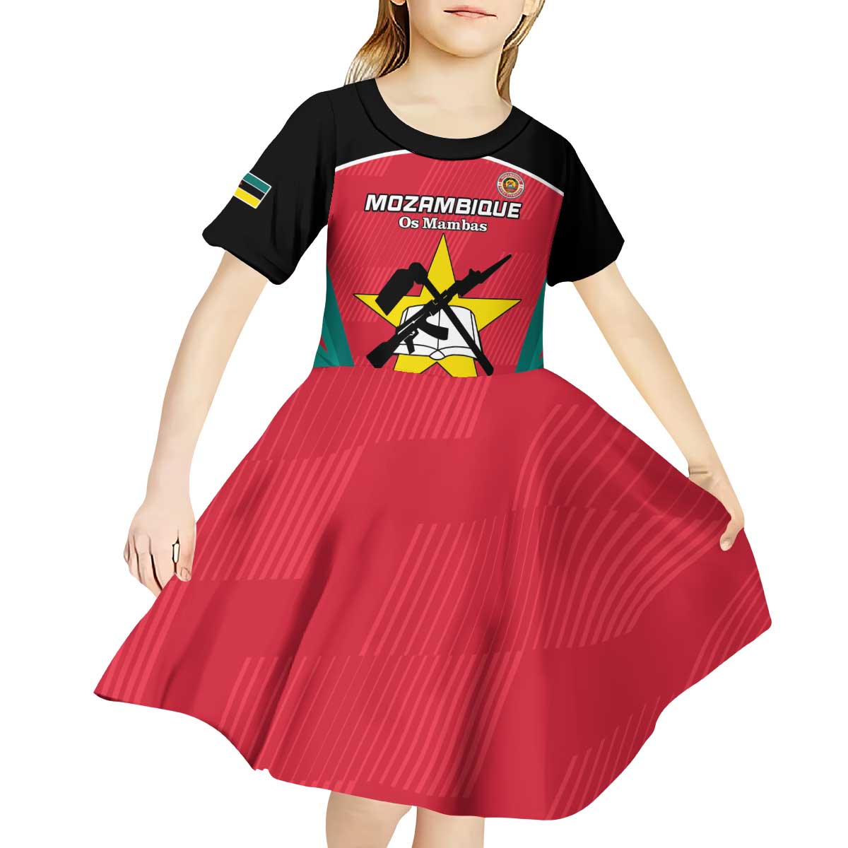 Custom Mozambique Football Kid Short Sleeve Dress Go Os Mambas - Wonder Print Shop