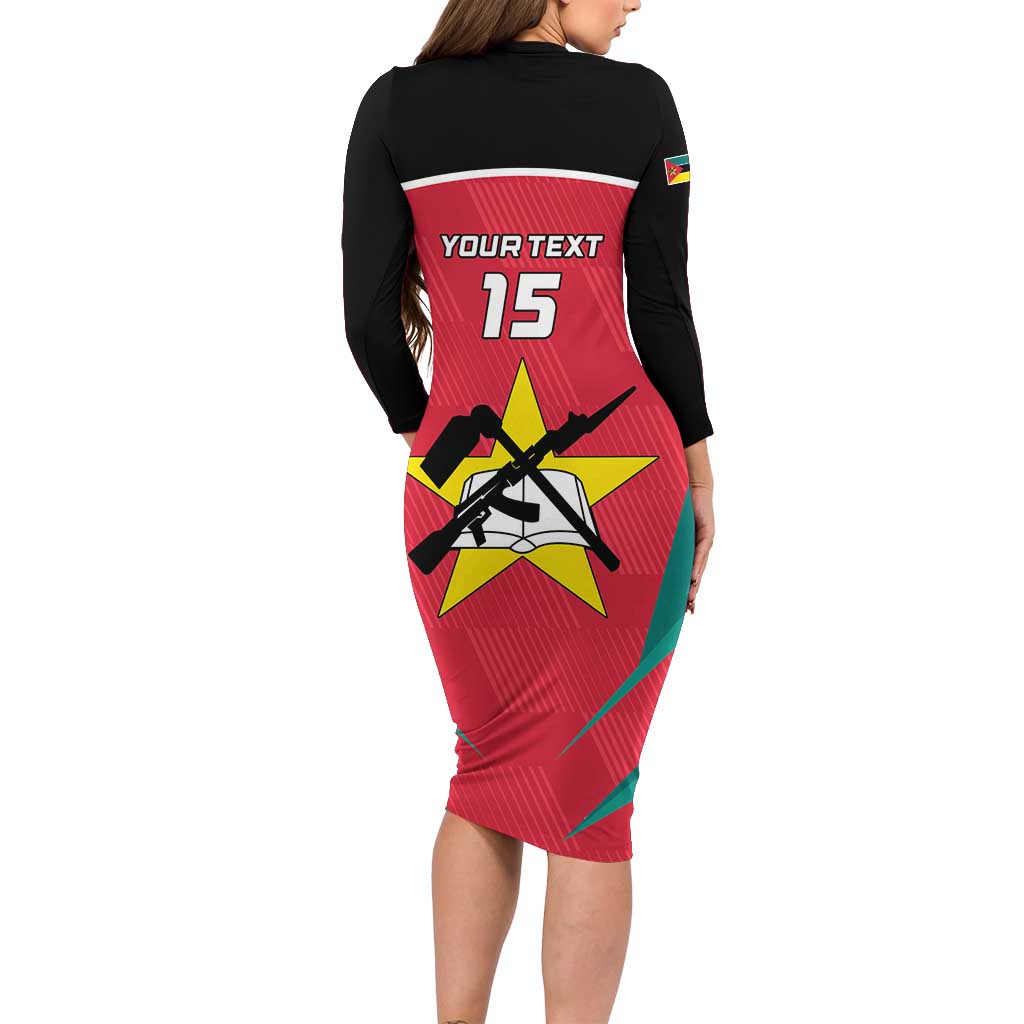 Custom Mozambique Football Long Sleeve Bodycon Dress Go Os Mambas - Wonder Print Shop