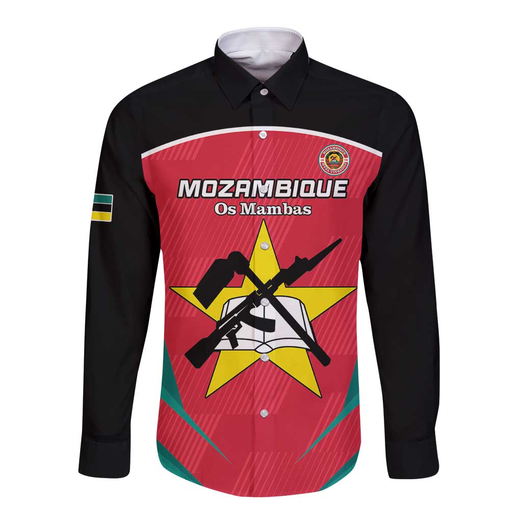 Custom Mozambique Football Long Sleeve Button Shirt Go Os Mambas - Wonder Print Shop