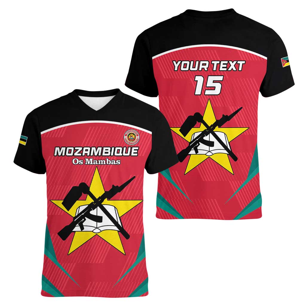 Custom Mozambique Football Women V-Neck T-Shirt Go Os Mambas - Wonder Print Shop