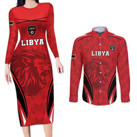 Custom Libya Football Couples Matching Long Sleeve Bodycon Dress and Long Sleeve Button Shirt Go Fursan al-Mutawasit - Wonder Print Shop