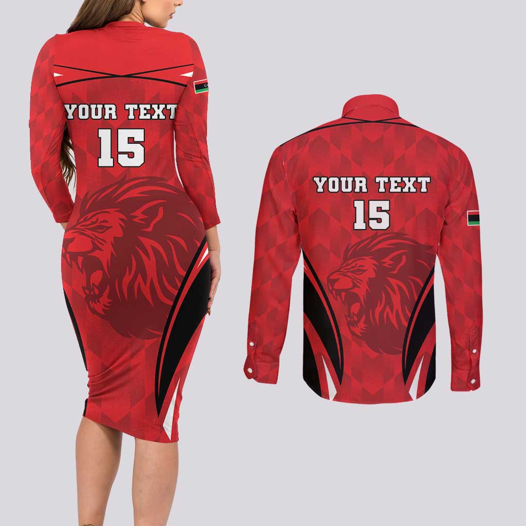 Custom Libya Football Couples Matching Long Sleeve Bodycon Dress and Long Sleeve Button Shirt Go Fursan al-Mutawasit - Wonder Print Shop