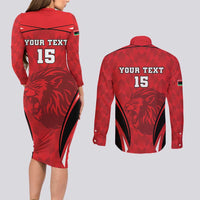 Custom Libya Football Couples Matching Long Sleeve Bodycon Dress and Long Sleeve Button Shirt Go Fursan al-Mutawasit - Wonder Print Shop