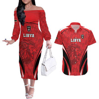 Custom Libya Football Couples Matching Off The Shoulder Long Sleeve Dress and Hawaiian Shirt Go Fursan al-Mutawasit - Wonder Print Shop