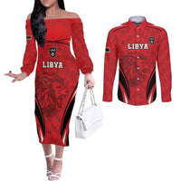 Custom Libya Football Couples Matching Off The Shoulder Long Sleeve Dress and Long Sleeve Button Shirt Go Fursan al-Mutawasit