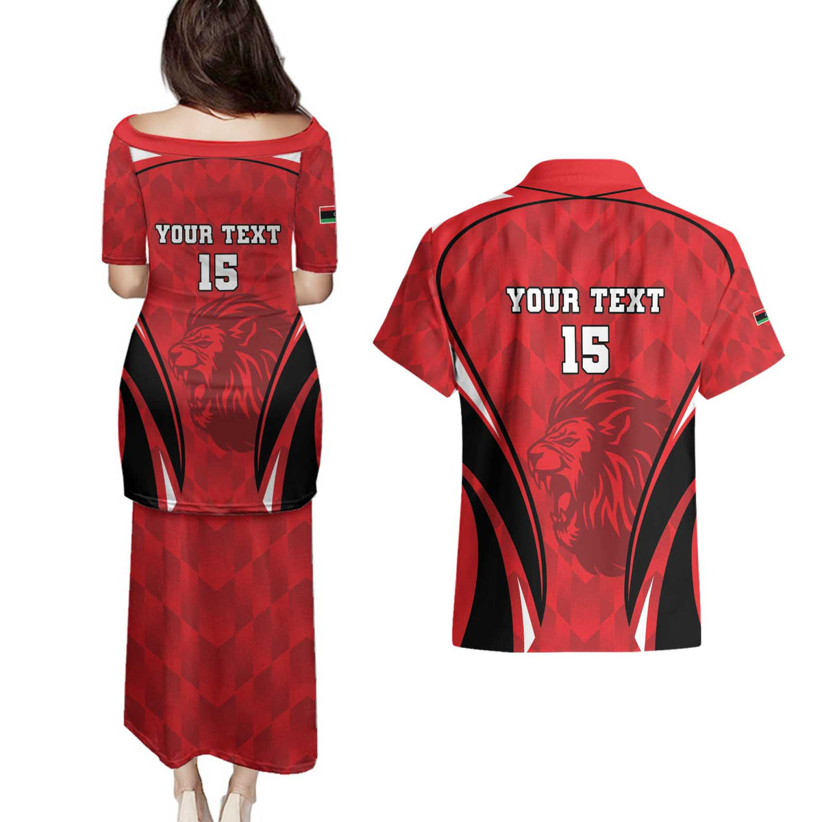 Custom Libya Football Couples Matching Puletasi and Hawaiian Shirt Go Fursan al-Mutawasit - Wonder Print Shop