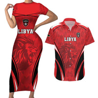 Custom Libya Football Couples Matching Short Sleeve Bodycon Dress and Hawaiian Shirt Go Fursan al-Mutawasit - Wonder Print Shop