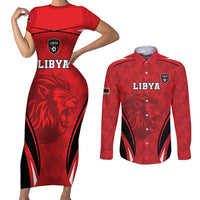Custom Libya Football Couples Matching Short Sleeve Bodycon Dress and Long Sleeve Button Shirt Go Fursan al-Mutawasit - Wonder Print Shop