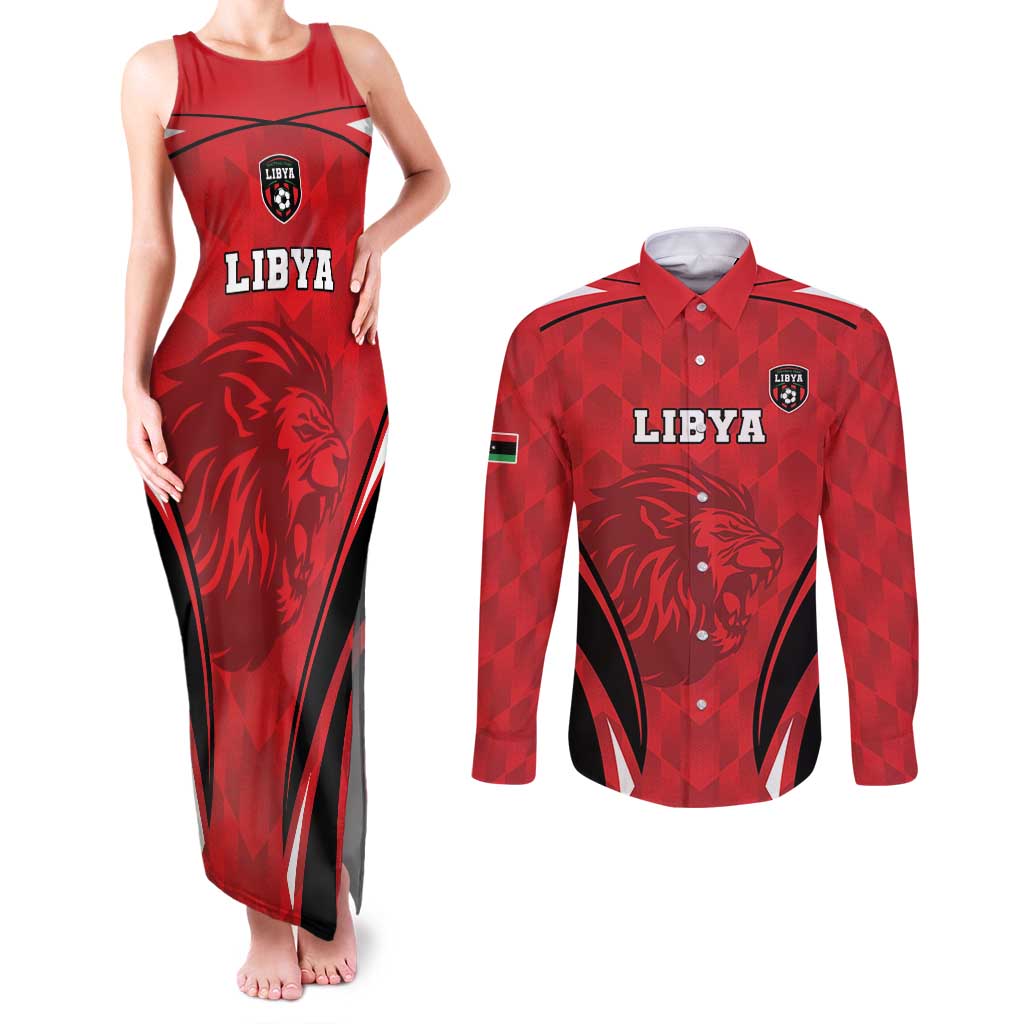 Custom Libya Football Couples Matching Tank Maxi Dress and Long Sleeve Button Shirt Go Fursan al-Mutawasit - Wonder Print Shop