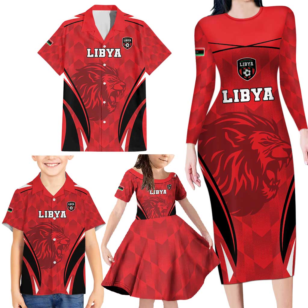 Custom Libya Football Family Matching Long Sleeve Bodycon Dress and Hawaiian Shirt Go Fursan al-Mutawasit - Wonder Print Shop