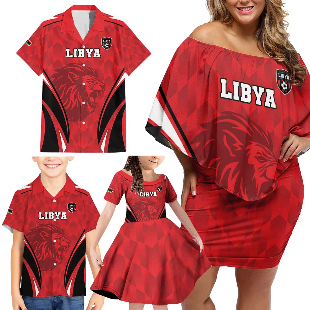 Custom Libya Football Family Matching Off Shoulder Short Dress and Hawaiian Shirt Go Fursan al-Mutawasit - Wonder Print Shop