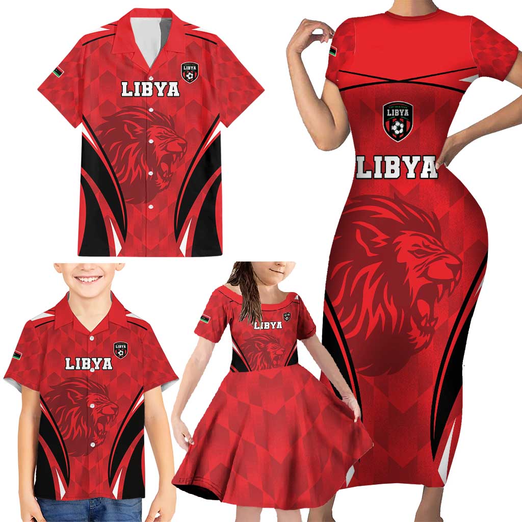 Custom Libya Football Family Matching Short Sleeve Bodycon Dress and Hawaiian Shirt Go Fursan al-Mutawasit - Wonder Print Shop