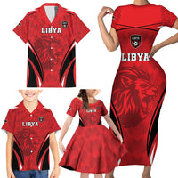 Custom Libya Football Family Matching Short Sleeve Bodycon Dress and Hawaiian Shirt Go Fursan al-Mutawasit - Wonder Print Shop
