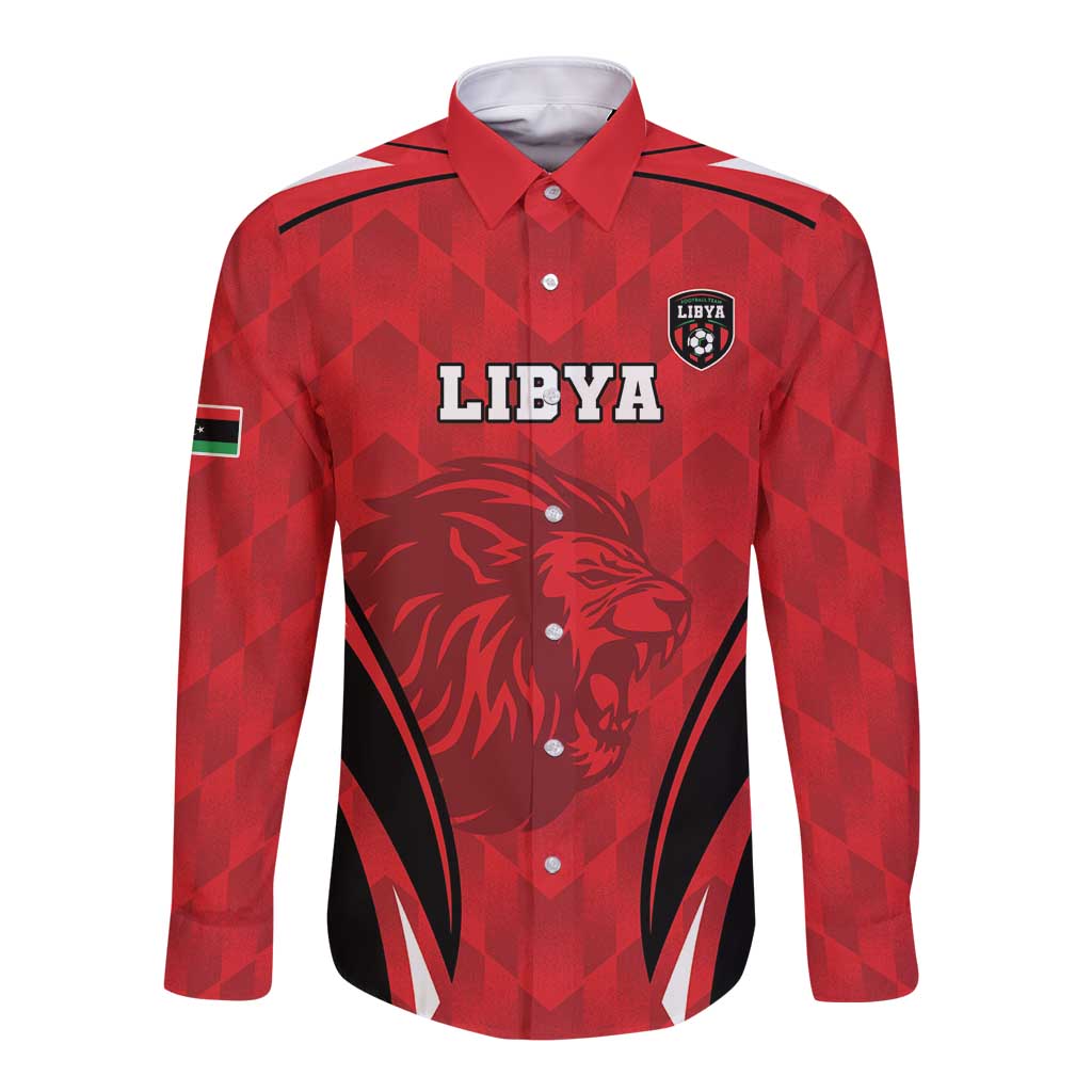 Custom Libya Football Long Sleeve Button Shirt Go Fursan al-Mutawasit - Wonder Print Shop