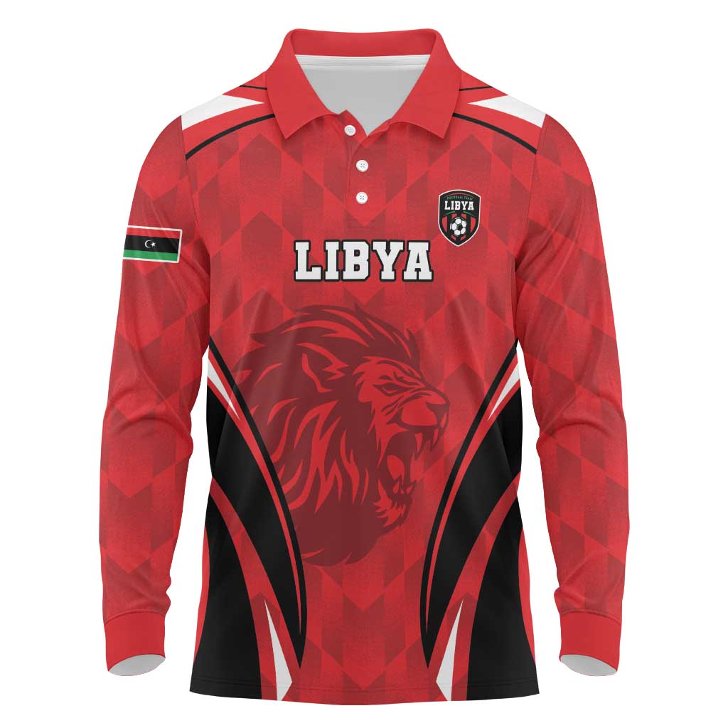 Custom Libya Football Long Sleeve Polo Shirt Go Fursan al-Mutawasit - Wonder Print Shop