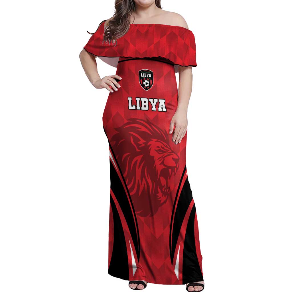 Custom Libya Football Off Shoulder Maxi Dress Go Fursan al-Mutawasit - Wonder Print Shop