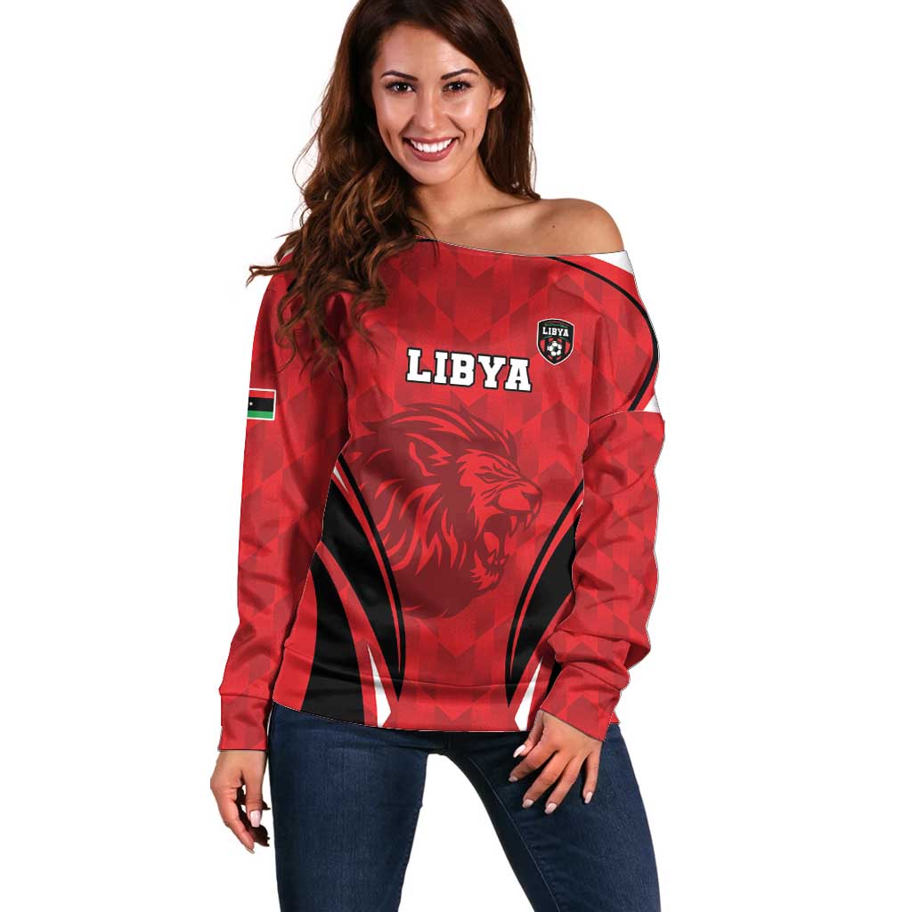 Custom Libya Football Off Shoulder Sweater Go Fursan al-Mutawasit - Wonder Print Shop