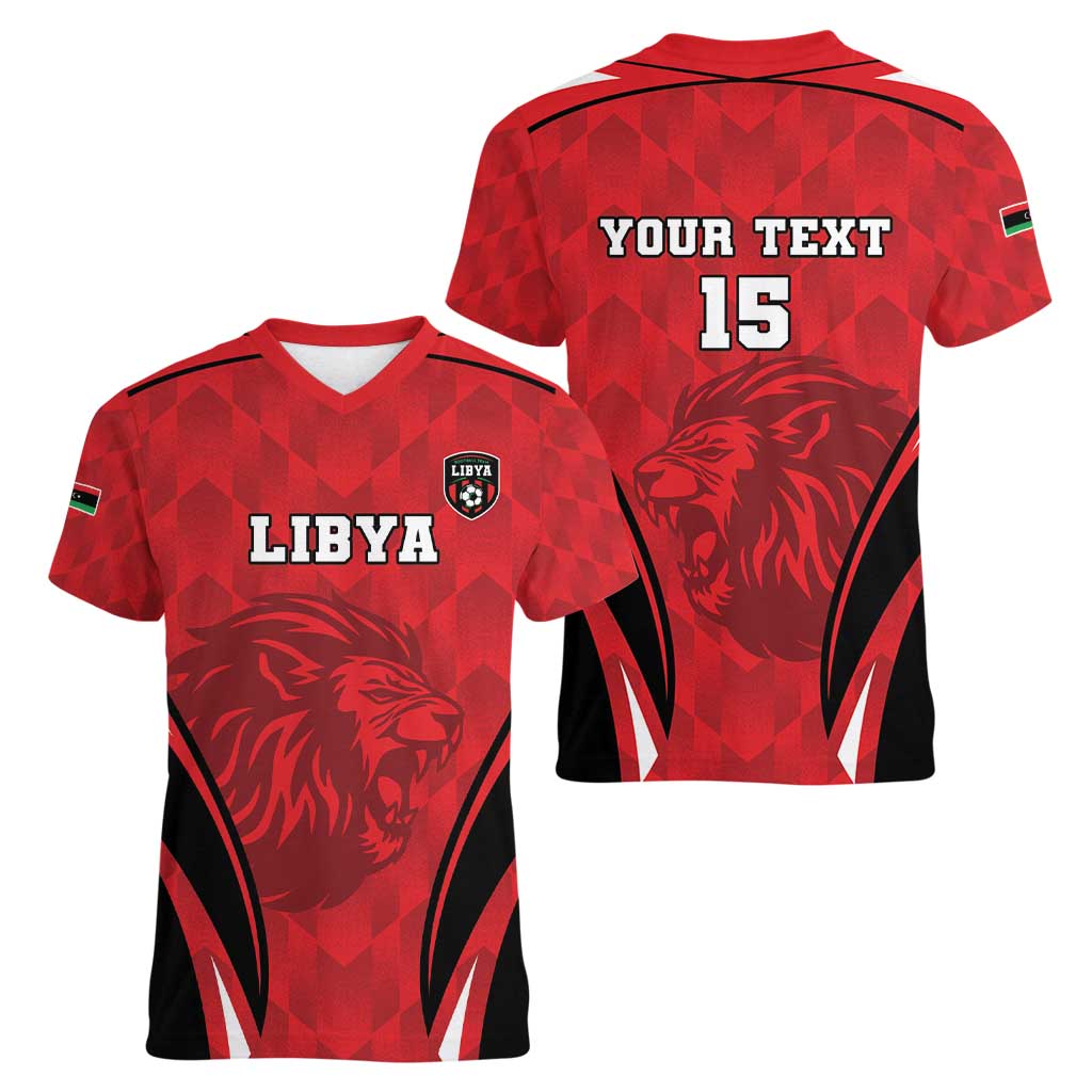 Custom Libya Football Women V-Neck T-Shirt Go Fursan al-Mutawasit - Wonder Print Shop
