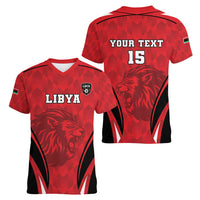 Custom Libya Football Women V-Neck T-Shirt Go Fursan al-Mutawasit - Wonder Print Shop