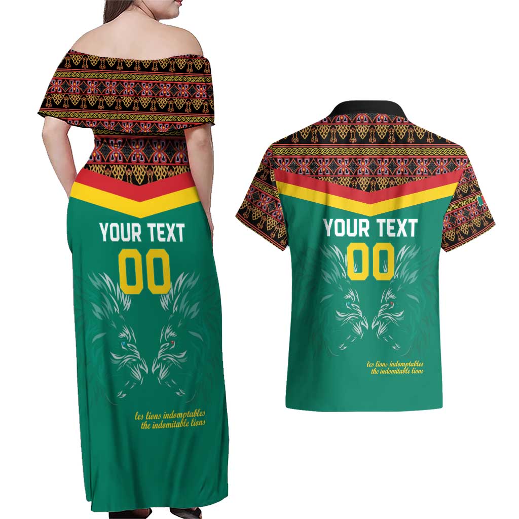 Custom Cameroon Football Couples Matching Off Shoulder Maxi Dress and Hawaiian Shirt Go Champions - Toghu Pattern