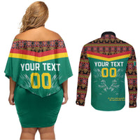 Custom Cameroon Football Couples Matching Off Shoulder Short Dress and Long Sleeve Button Shirt Go Champions - Toghu Pattern