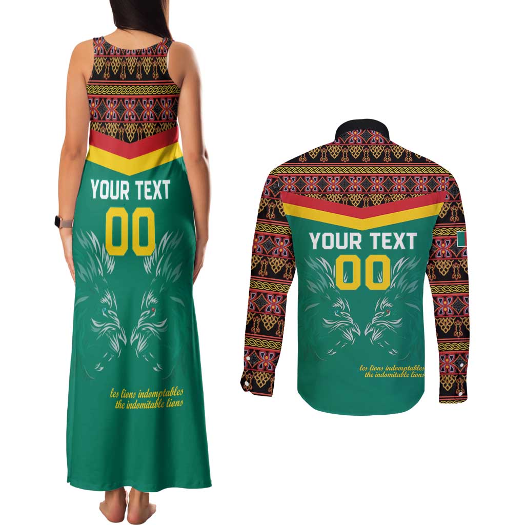 Custom Cameroon Football Couples Matching Tank Maxi Dress and Long Sleeve Button Shirt Go Champions - Toghu Pattern