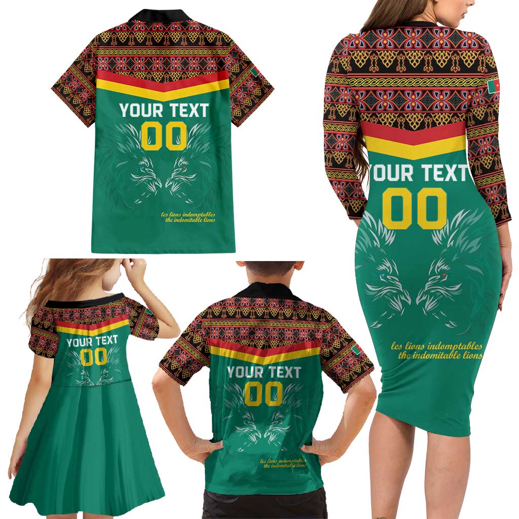 Custom Cameroon Football Family Matching Long Sleeve Bodycon Dress and Hawaiian Shirt Go Champions - Toghu Pattern