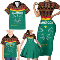 Custom Cameroon Football Family Matching Short Sleeve Bodycon Dress and Hawaiian Shirt Go Champions - Toghu Pattern