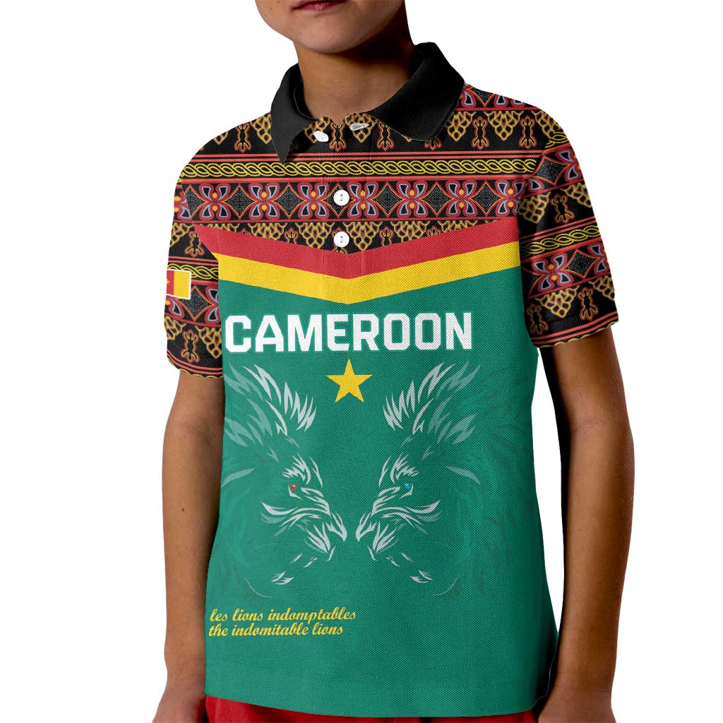 Custom Cameroon Football Kid Polo Shirt Go Champions - Toghu Pattern