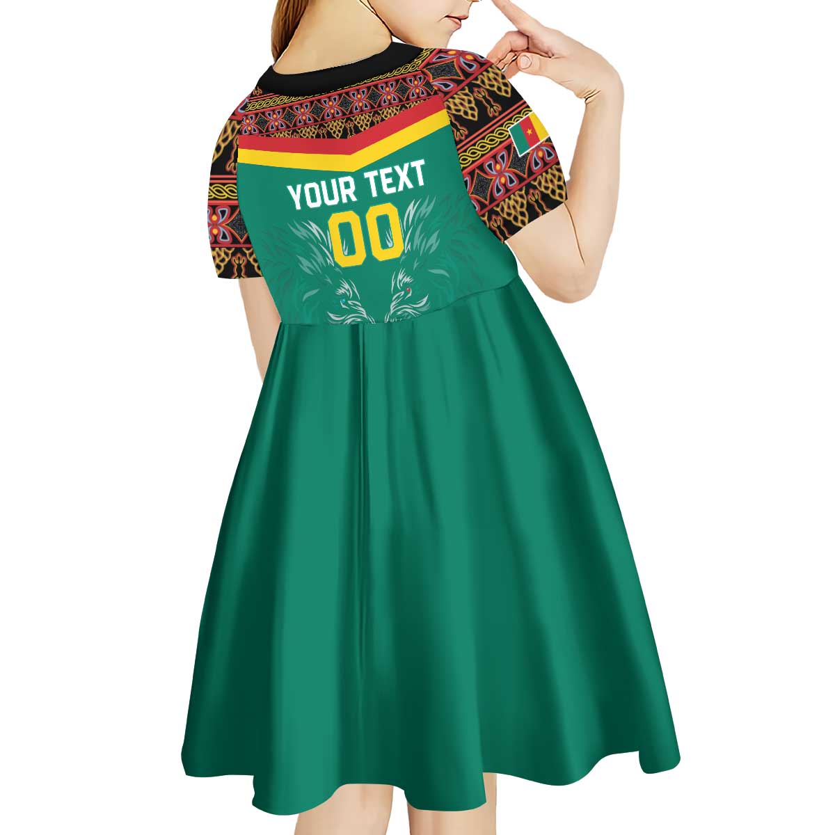 Custom Cameroon Football Kid Short Sleeve Dress Go Champions - Toghu Pattern