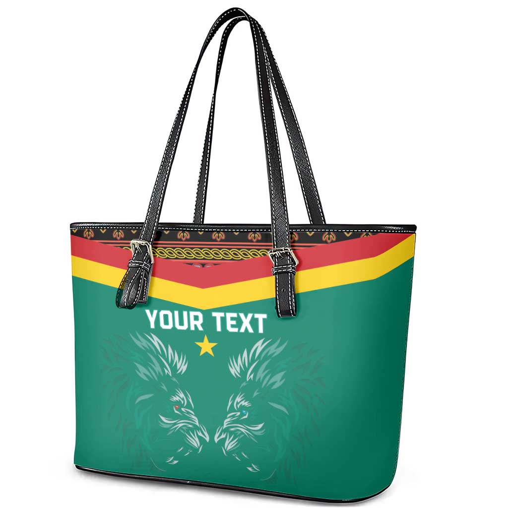 Custom Cameroon Football Leather Tote Bag Go Champions - Toghu Pattern