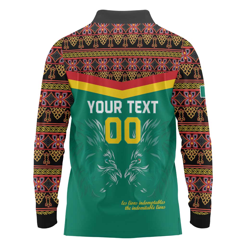 Custom Cameroon Football Long Sleeve Polo Shirt Go Champions - Toghu Pattern