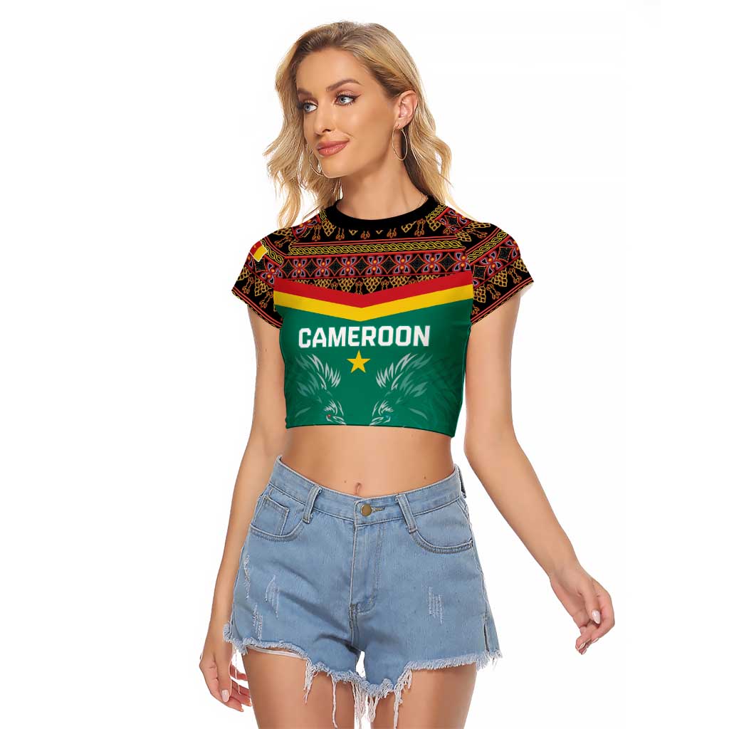 Custom Cameroon Football Raglan Cropped T Shirt Go Champions - Toghu Pattern