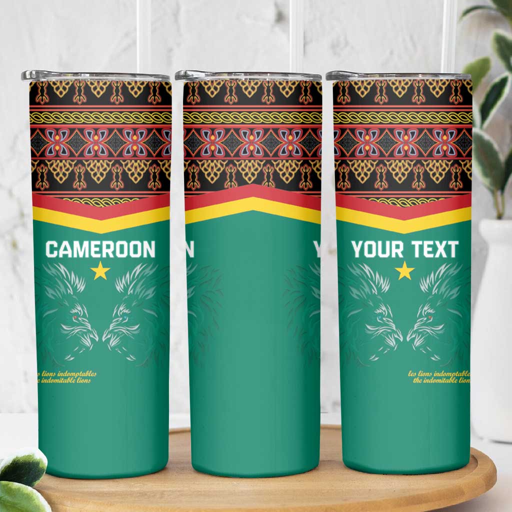 Custom Cameroon Football Skinny Tumbler Go Champions - Toghu Pattern