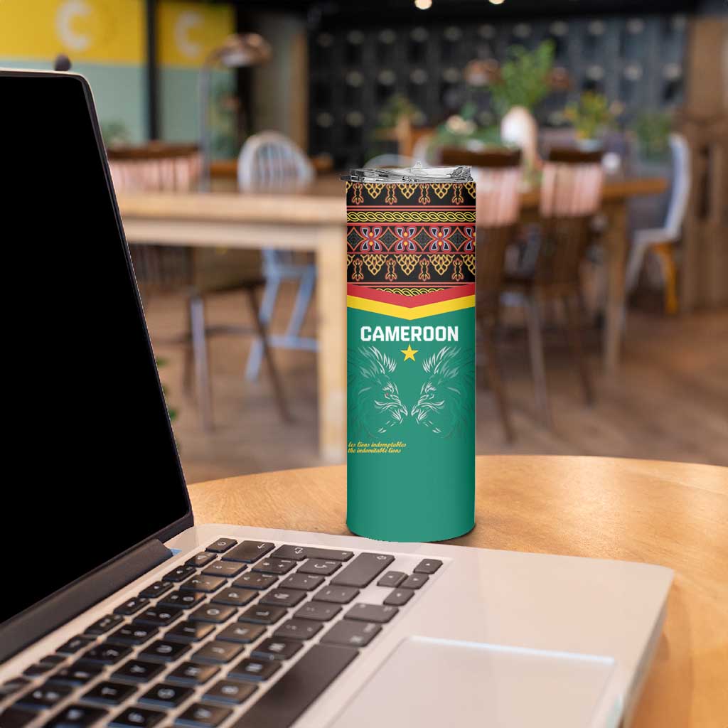 Custom Cameroon Football Skinny Tumbler Go Champions - Toghu Pattern